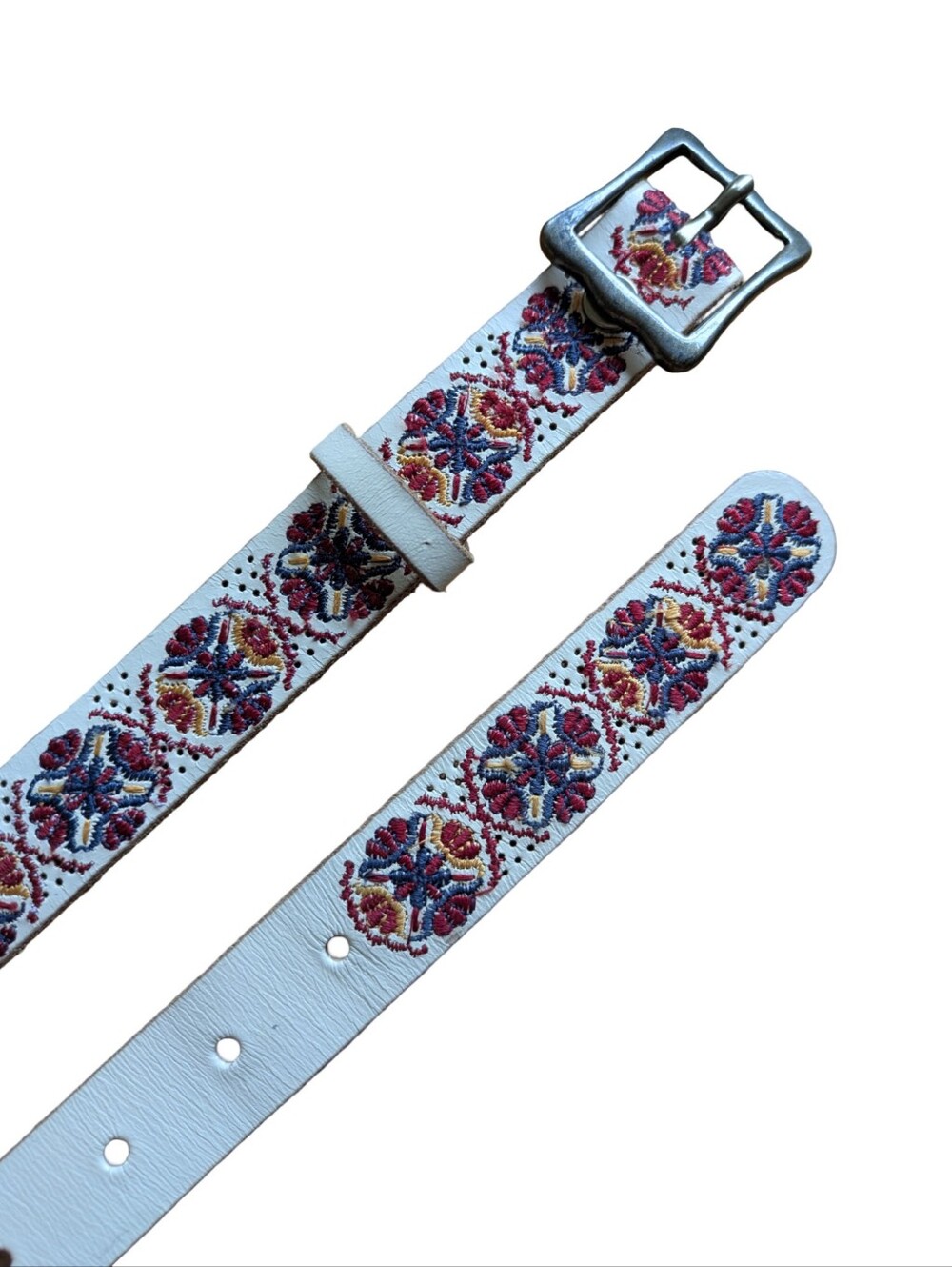 Lucky Brand Embroidered Cream Western Boho Belt (31-35") Size Small